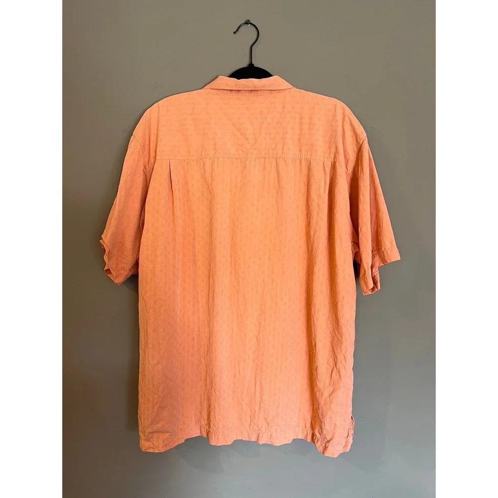Tommy Bahama Mens XL Silk Short Sleeve Button Down Shirt Peach Orange Tropical